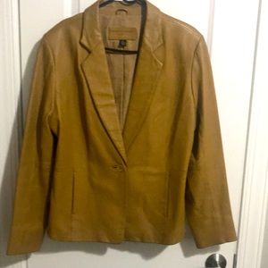 Jaclyn Smith Classics genuine leather jacket mustard color single button blazer